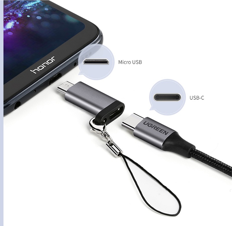 ugreen 50590 đầu chuyển đổi sạc và đồng bộ USB-C sang micro-USB vỏ nhôm